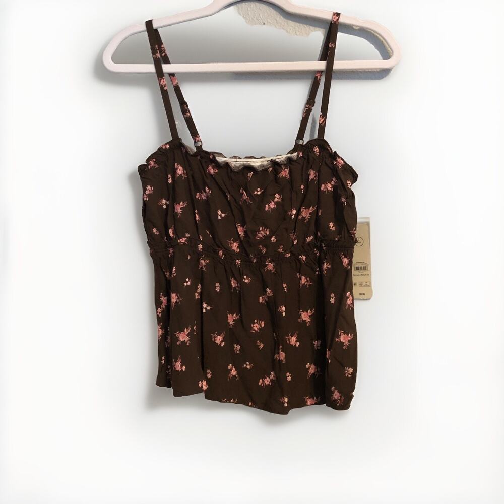 No Boundaries Small Woven Top‎ Bitter Chocolate Combo Brown Floral Boho Hippie